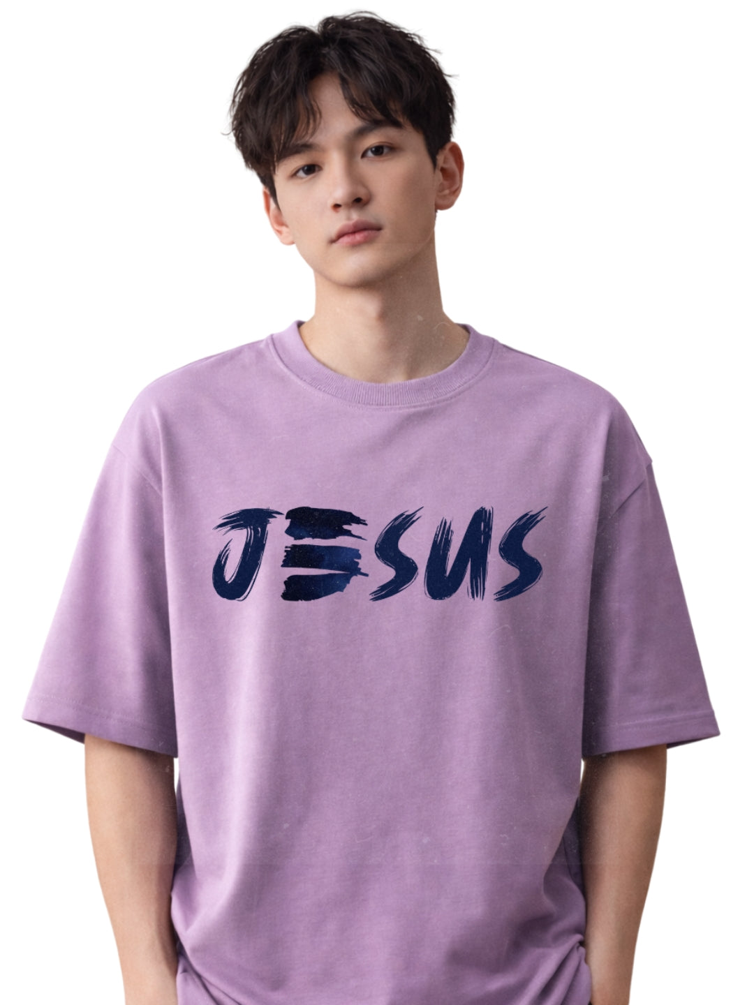 JESUS Oversized T-Shirt – Lavender Faith-Inspired Luxury Streetwear