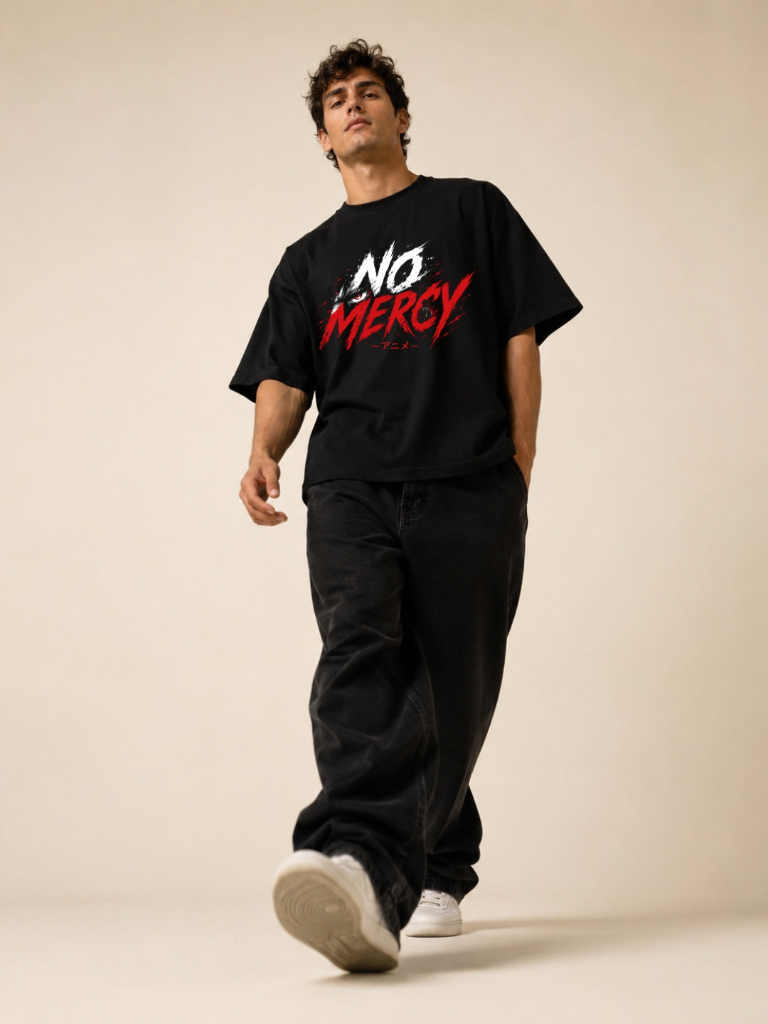 Freshlooms No Mercy Anime Oversized T-Shirt for Men | Premium Heavyweight Cotton Streetwear Tee