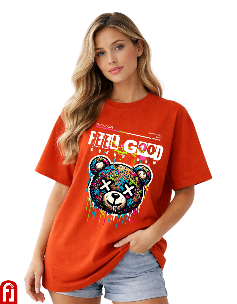 Feel Good Bear Oversized T-Shirt for Women – Orange Streetwear Tee