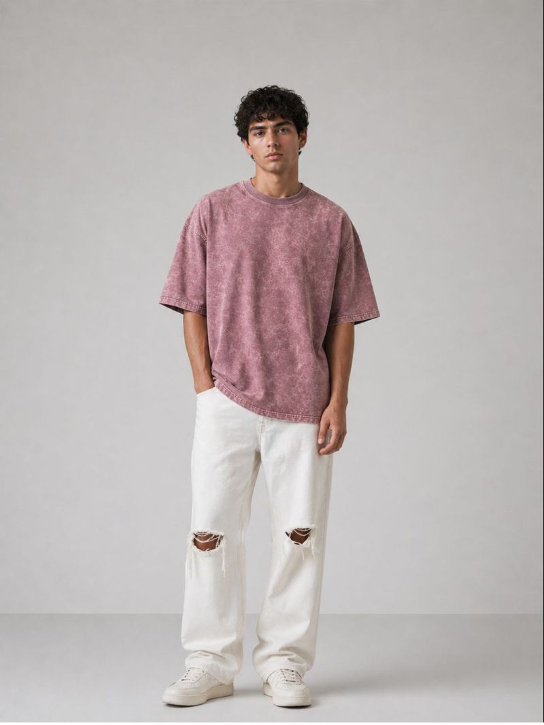 Freshlooms Oversized Stone Wash T-Shirt – Dusty Rose | Heavyweight 240 GSM Cotton | Drop Shoulder Fit