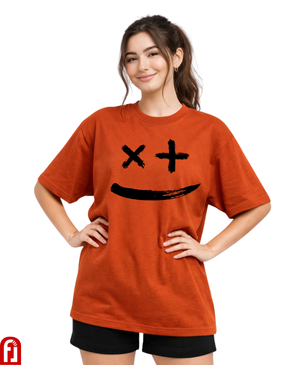 Smiley Chaos Oversized Premium T-Shirt – Burnt Orange Streetwear Essential