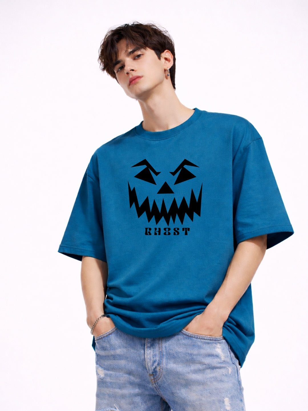 GHOST Mode Oversized T-Shirt – Azure Blue Luxury Streetwear Tee