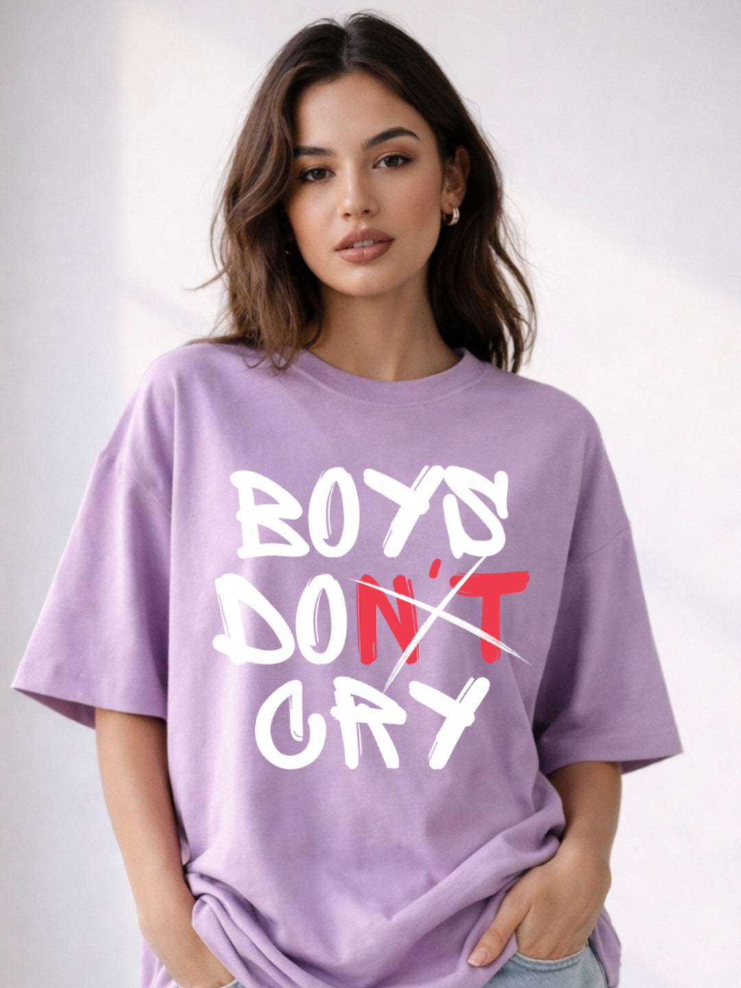 Boys Don’t Cry Oversized T-Shirt – Lavender Gen-Z Luxury Streetwear Tee