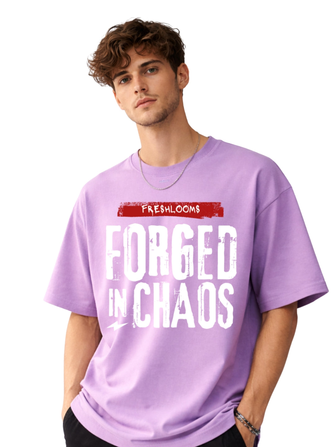 Forged in Chaos Oversized T-Shirt – Lavender Luxury Streetwear Tee