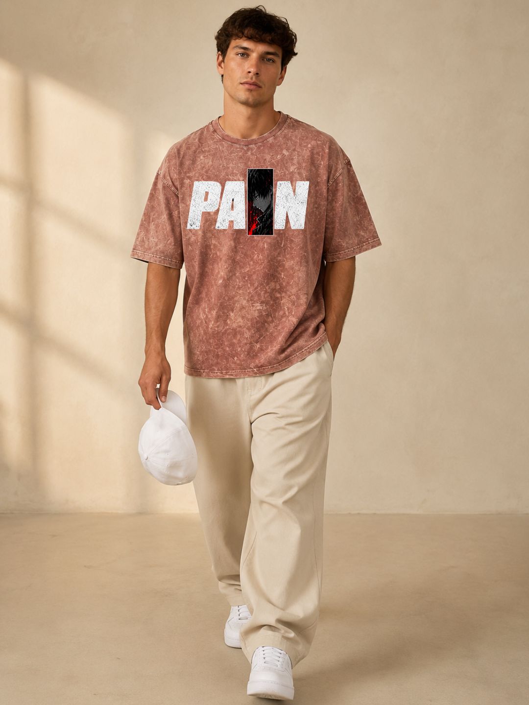 Freshlooms “PAIN” Oversized Acid Wash T-Shirt – Vintage Rose