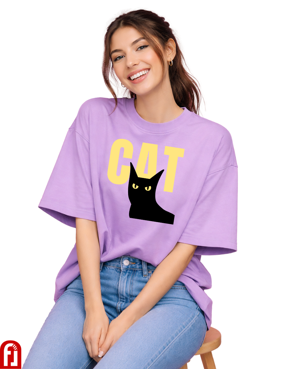 Midnight Cat Oversized T-Shirt – Lavender Luxury Streetwear Tee