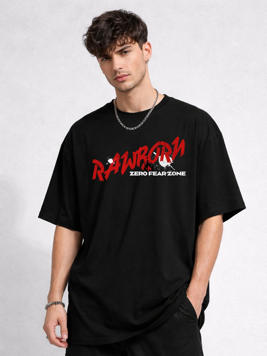 Freshlooms Men RAWBORN Print Oversized Cotton T-Shirt – Zero Fear Zone Streetwear Tee