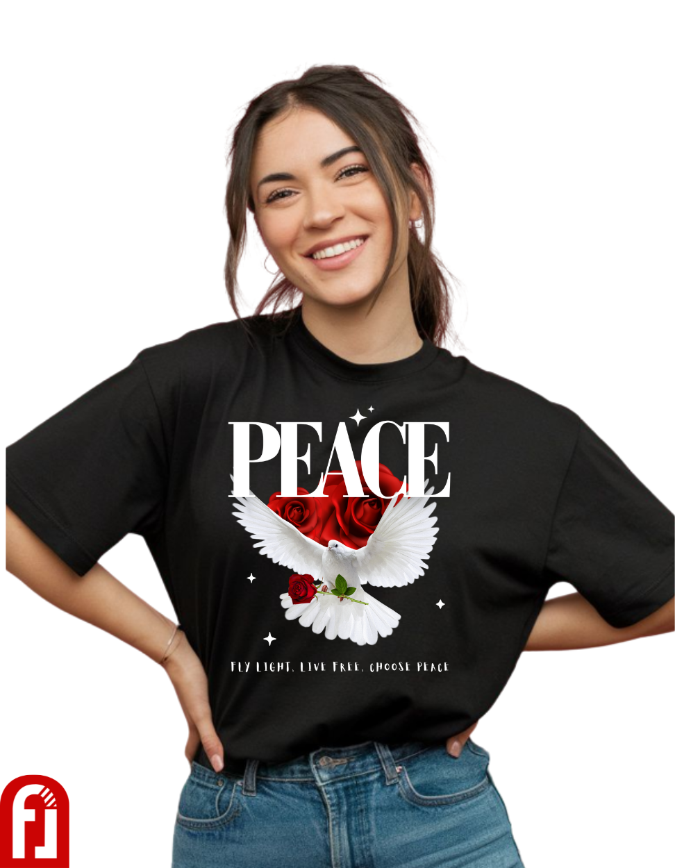Peace Dove Graphic T-Shirt – Fly Light, Live Free Oversized Tee