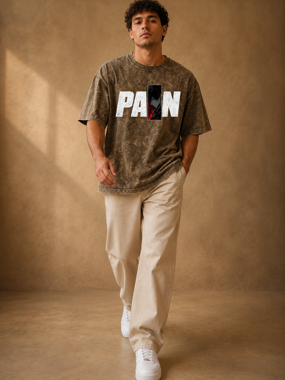 Freshlooms “PAIN” Oversized Acid Wash T-Shirt – Olive