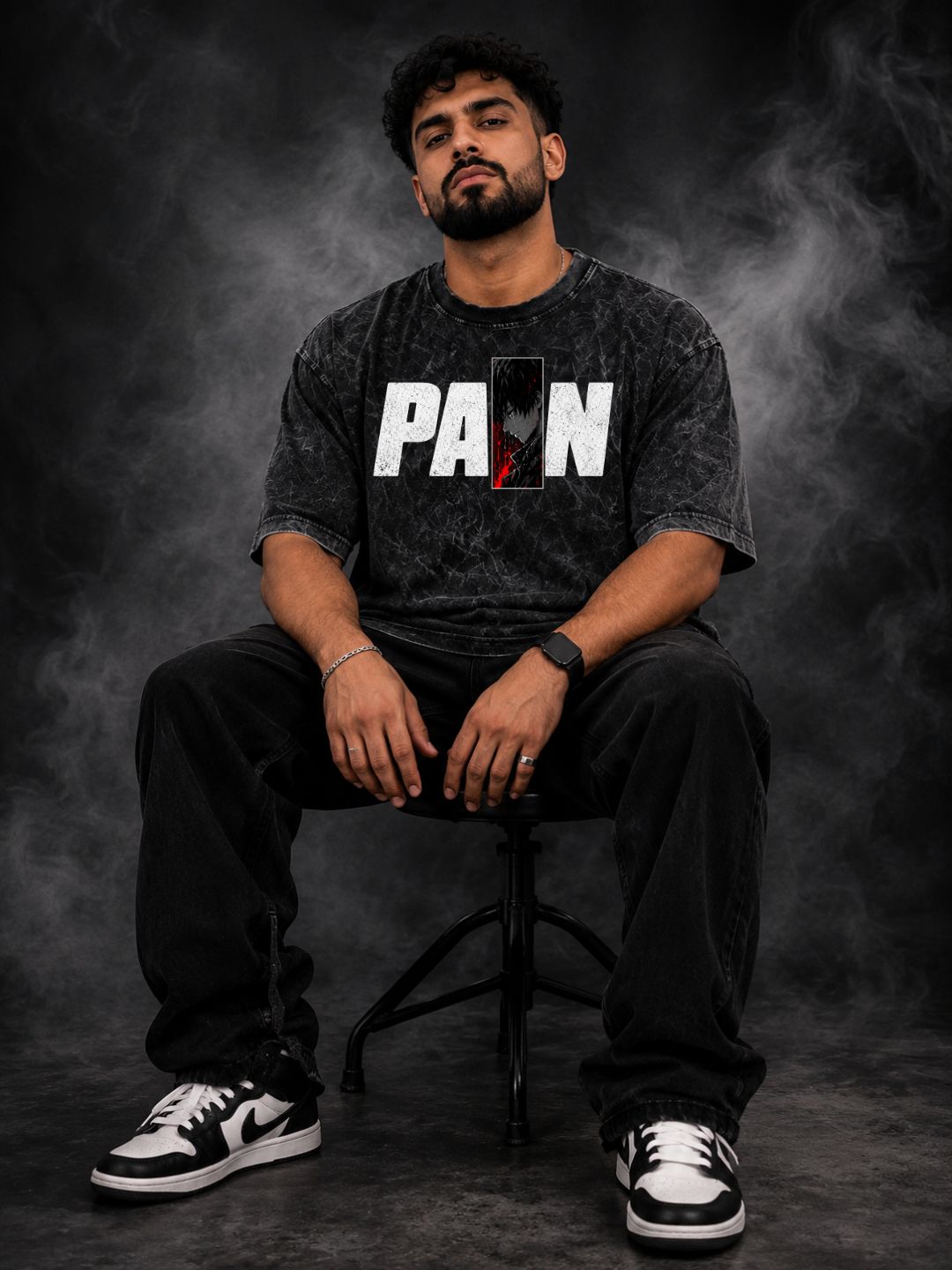 Freshlooms “PAIN” Acid Wash Oversized T-Shirt – Black