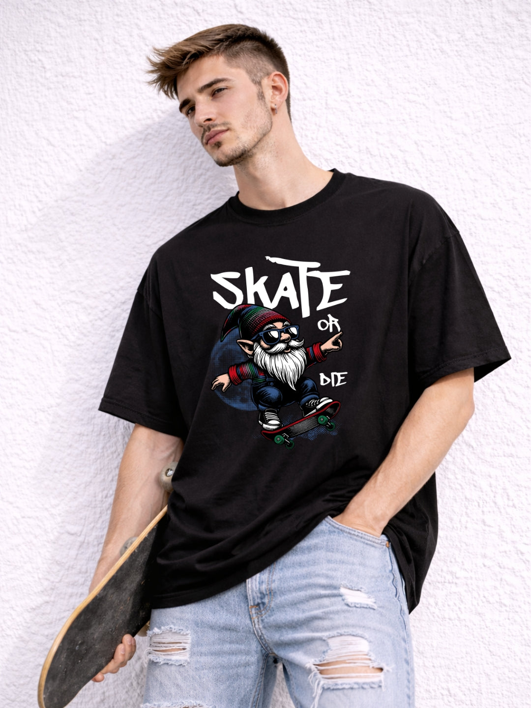Freshlooms Skate Or Die Oversized T-Shirt for Men | 240 GSM Premium Cotton | Streetwear Graphic Tee