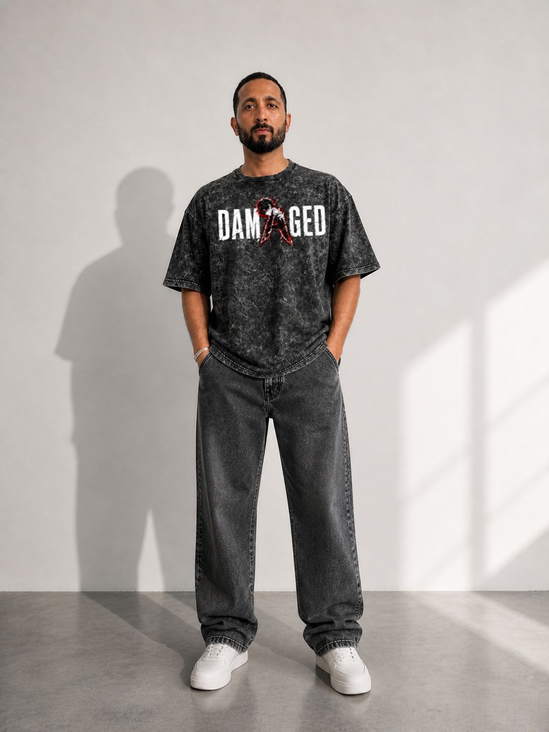 Freshlooms DAMAGED Oversized Acid Wash Graphic T-Shirt