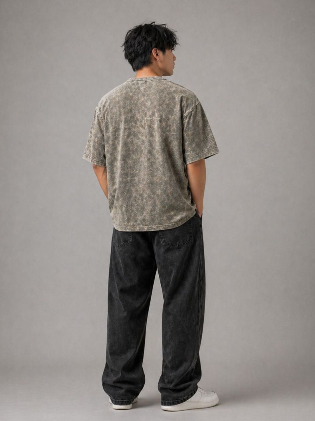 Freshlooms Oversized Stone Wash T-Shirt – Smoky Olive | 240 GSM Heavyweight Cotton | Drop Shoulder