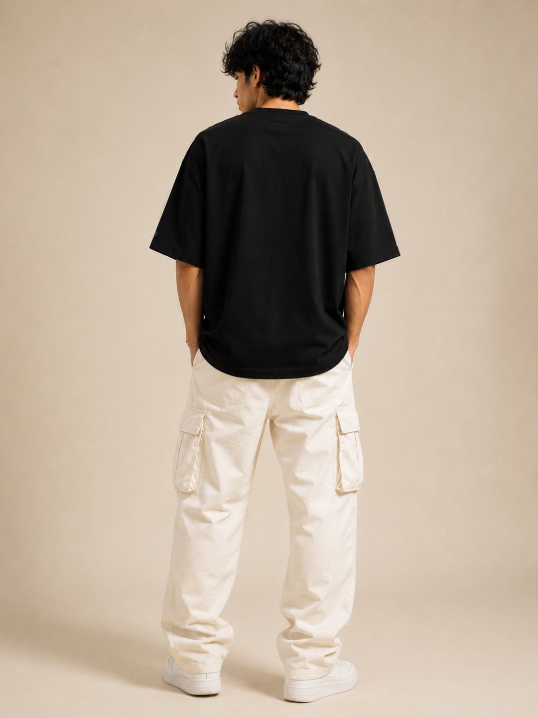 Freshlooms Men Typography Printed Oversized Pure Cotton T-Shirt | Drop Shoulder | Black