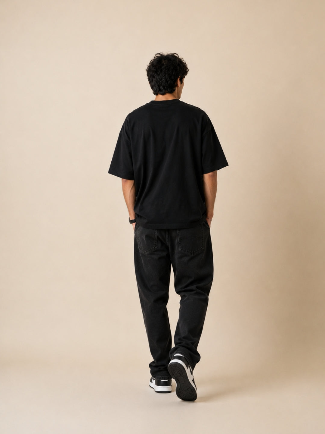 Freshlooms Warrior Graphic Printed Oversized T-Shirt for Men | Premium Cotton Drop Shoulder Loose Fit Streetwear Tee | Black