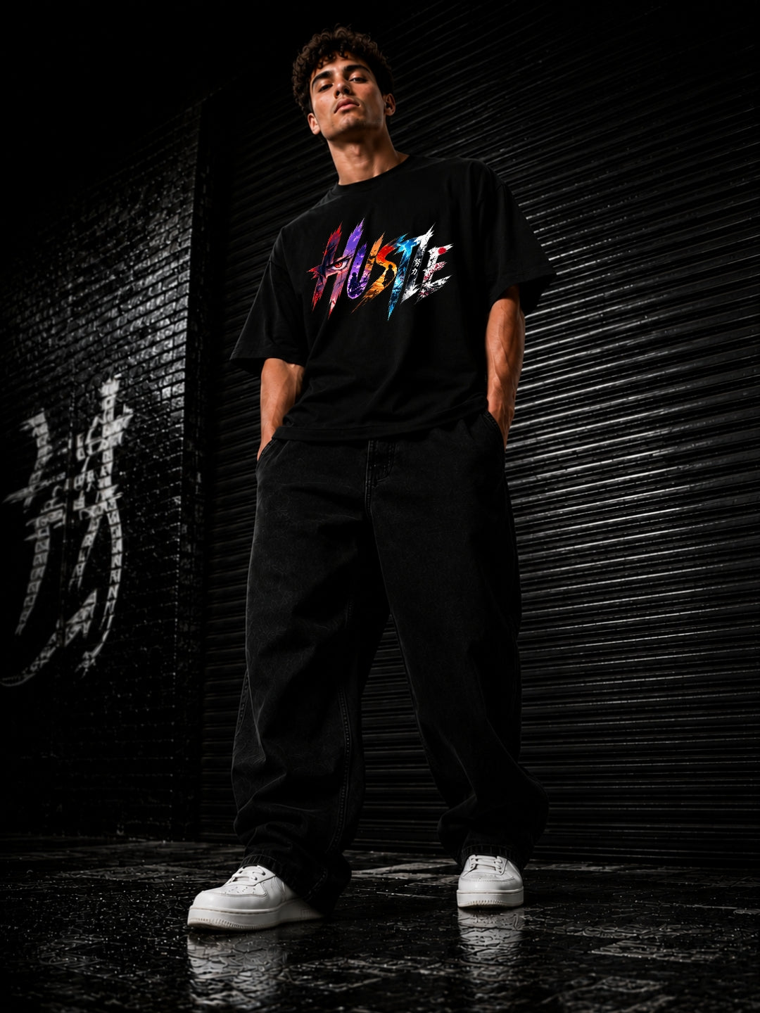 Freshlooms Men Oversized Pure Cotton Graphic Printed Streetwear T-Shirt – Black