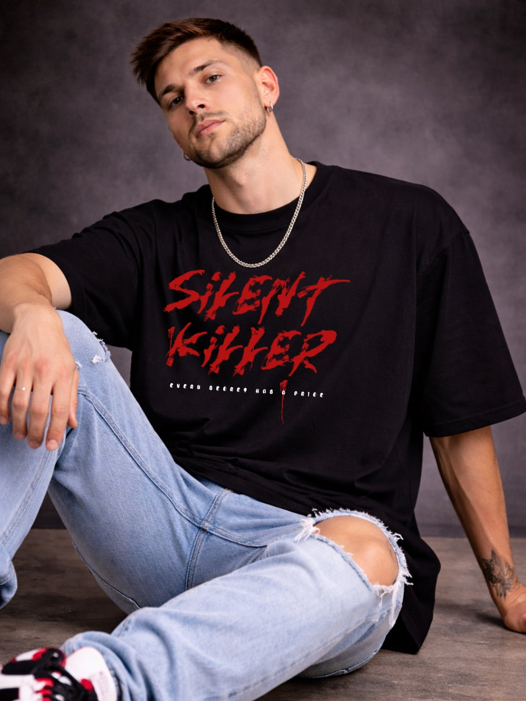 Freshlooms Silent Killer Graphic Oversized T-Shirt | 240 GSM Premium Cotton