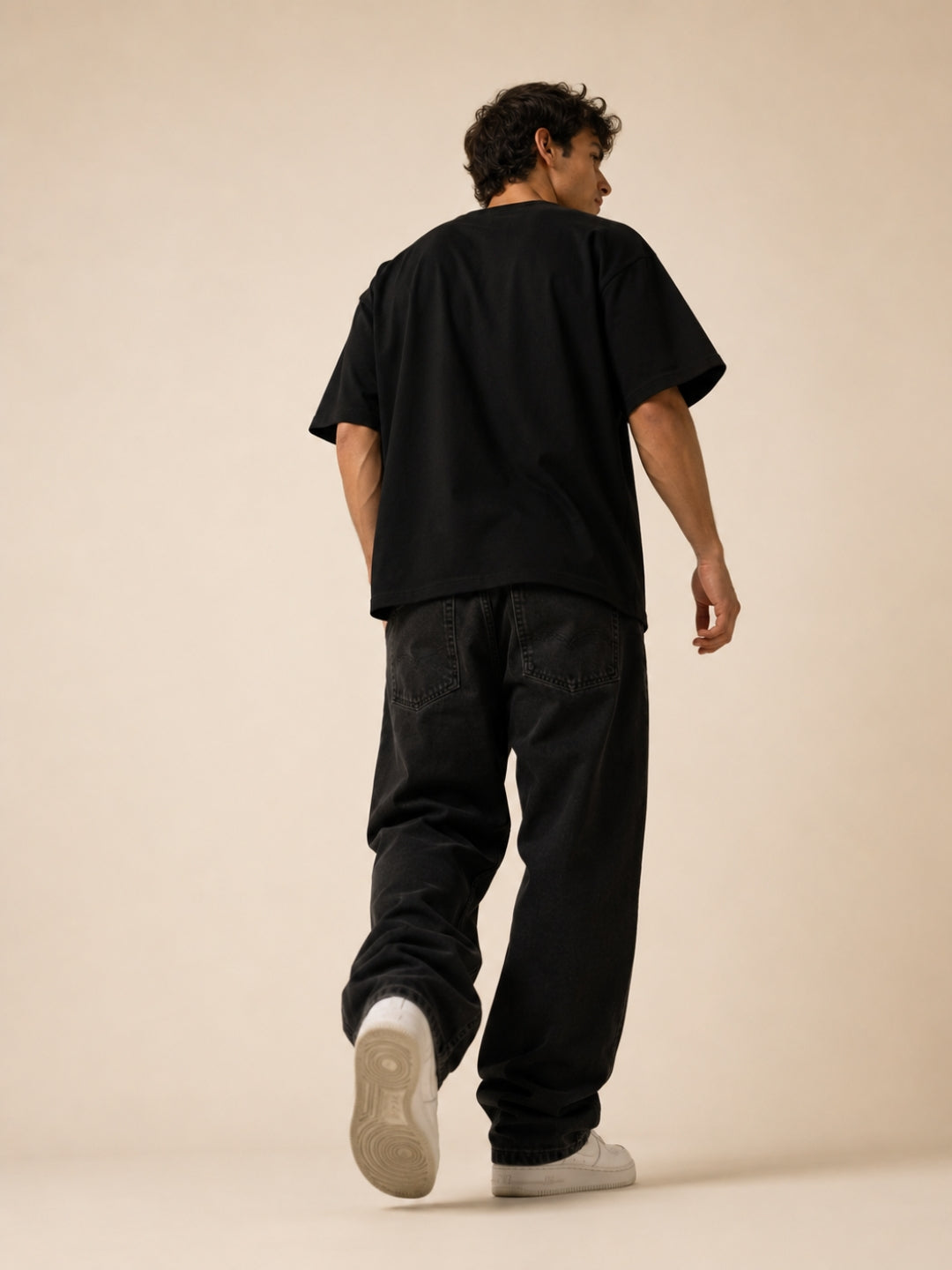 Freshlooms Hustle Oversized BLACK T-Shirt for Men – Premium Black Graphic Streetwear Tee