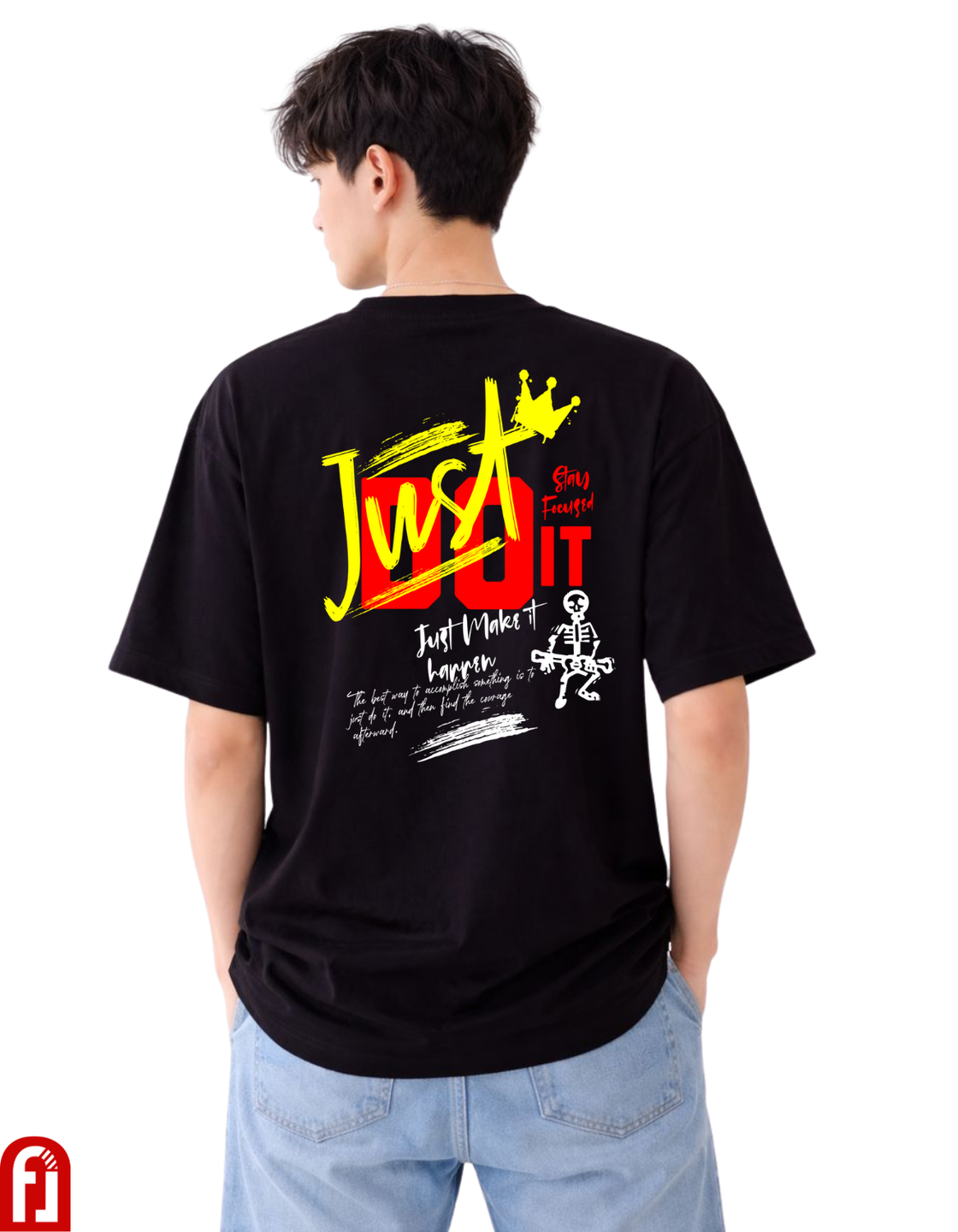 Freshlooms Men Oversized Premium Cotton T-Shirt – JUST DO IT Graphic Back Print | Streetwear Fit
