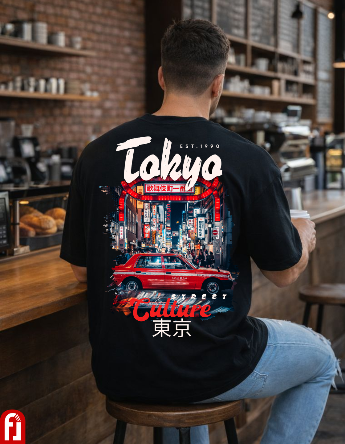 Freshlooms Men Oversized Premium Cotton T-Shirt – Tokyo Street Culture Back Print | Urban Streetwear Tee