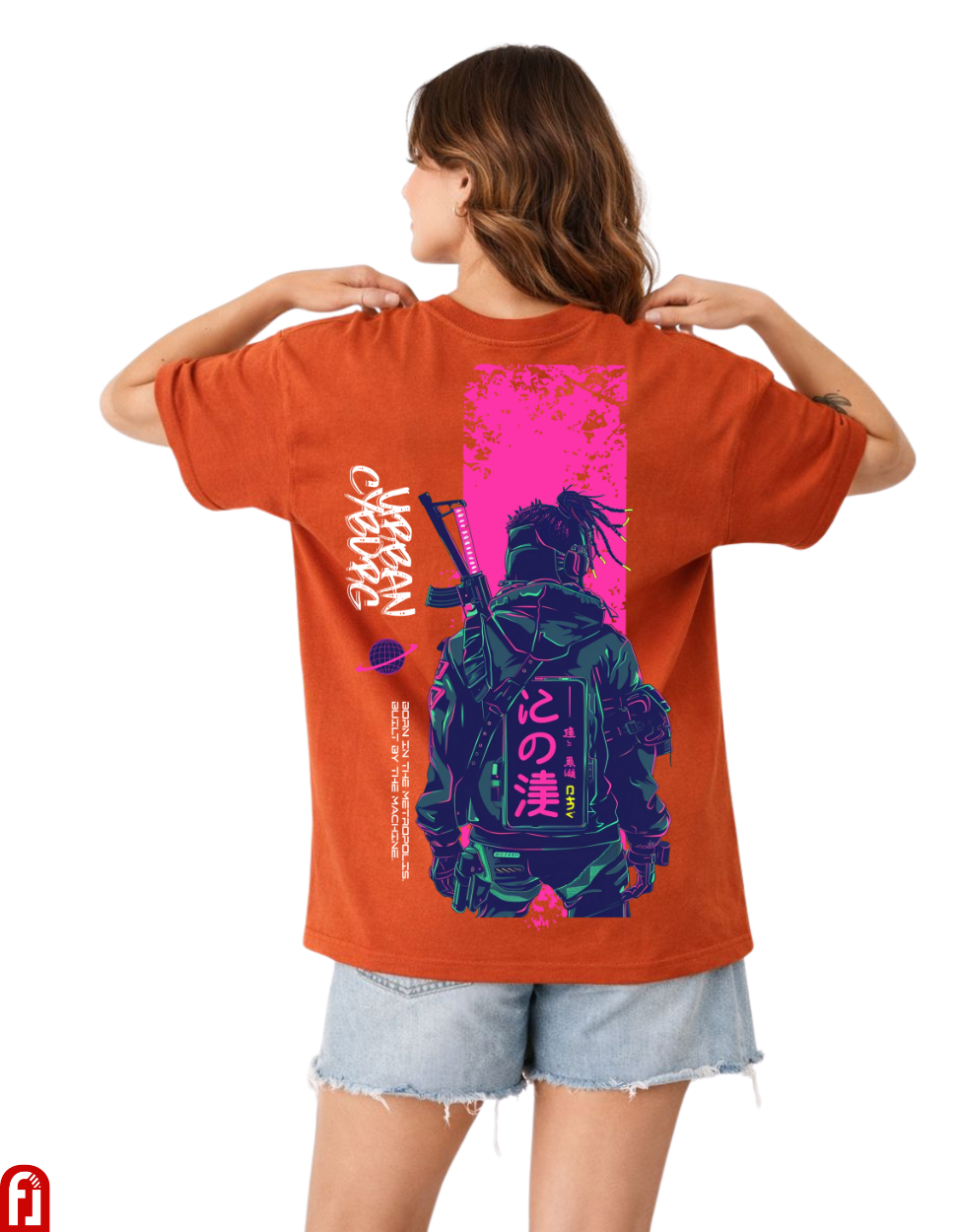 Neo Ronin Oversized Premium T-Shirt – Burnt Orange Cyber Streetwear