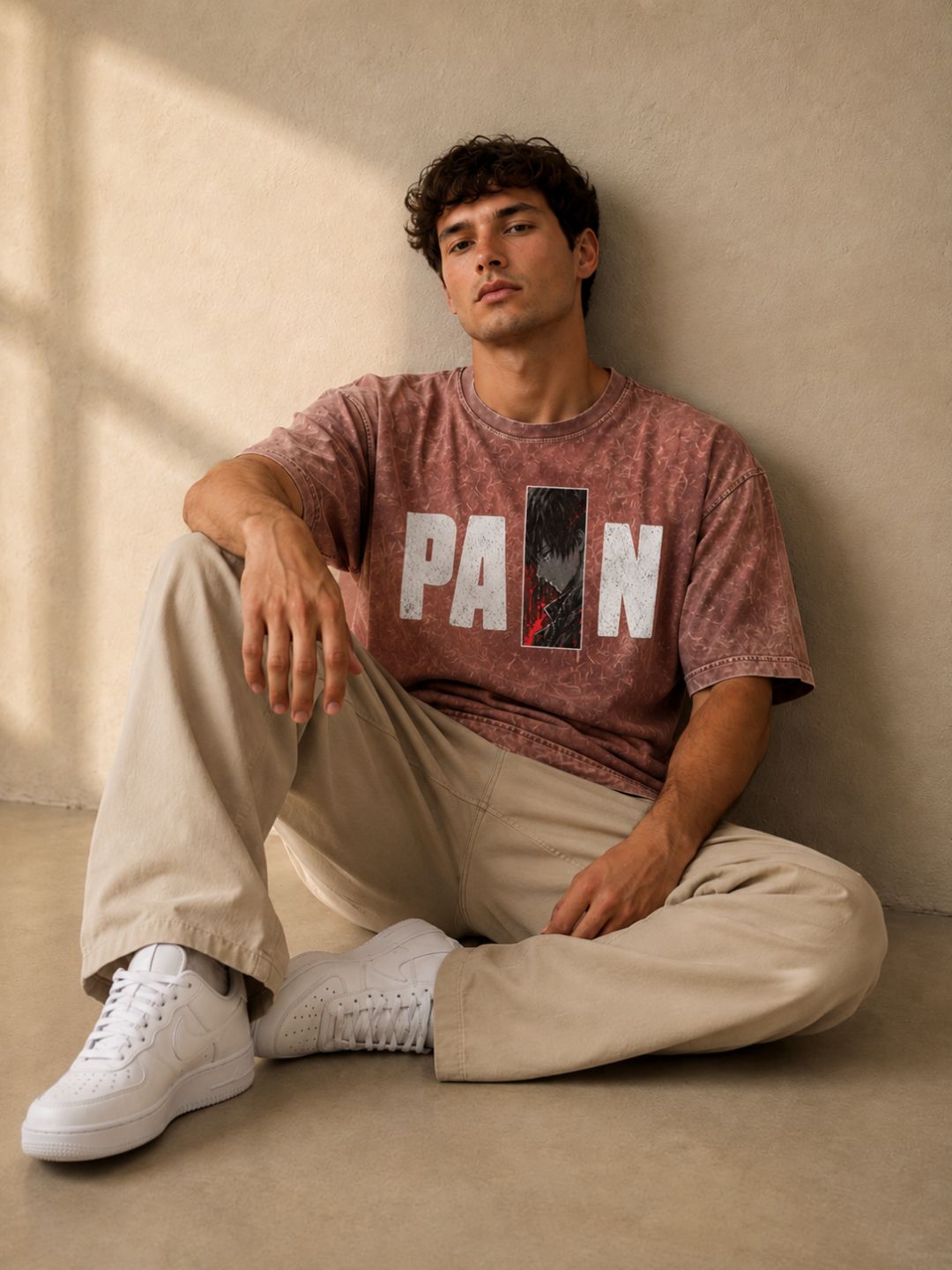 Freshlooms “PAIN” Oversized Acid Wash T-Shirt – Vintage Rose