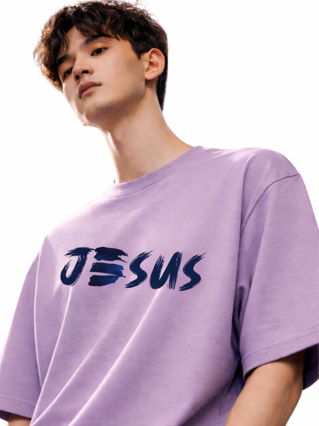 JESUS Oversized T-Shirt – Lavender Faith-Inspired Luxury Streetwear