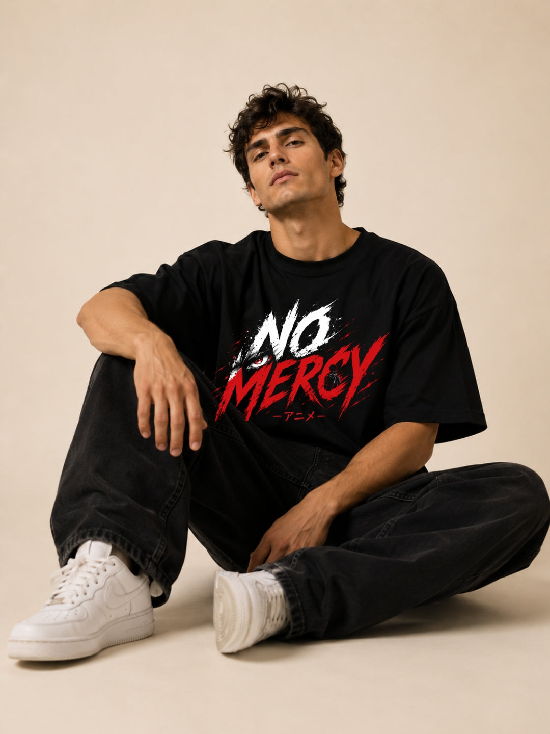 Freshlooms No Mercy Anime Oversized T-Shirt for Men | Premium Heavyweight Cotton Streetwear Tee