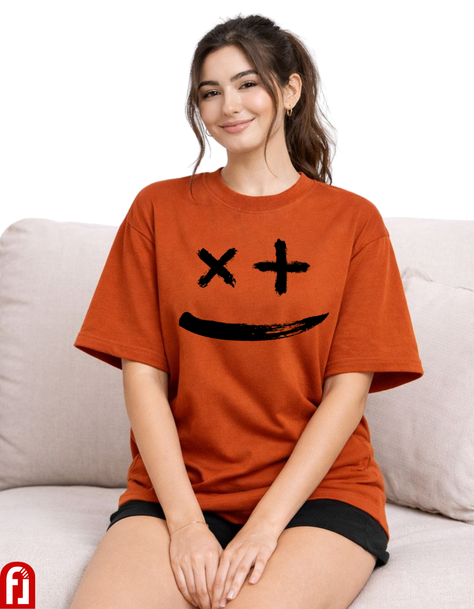 Smiley Chaos Oversized Premium T-Shirt – Burnt Orange Streetwear Essential