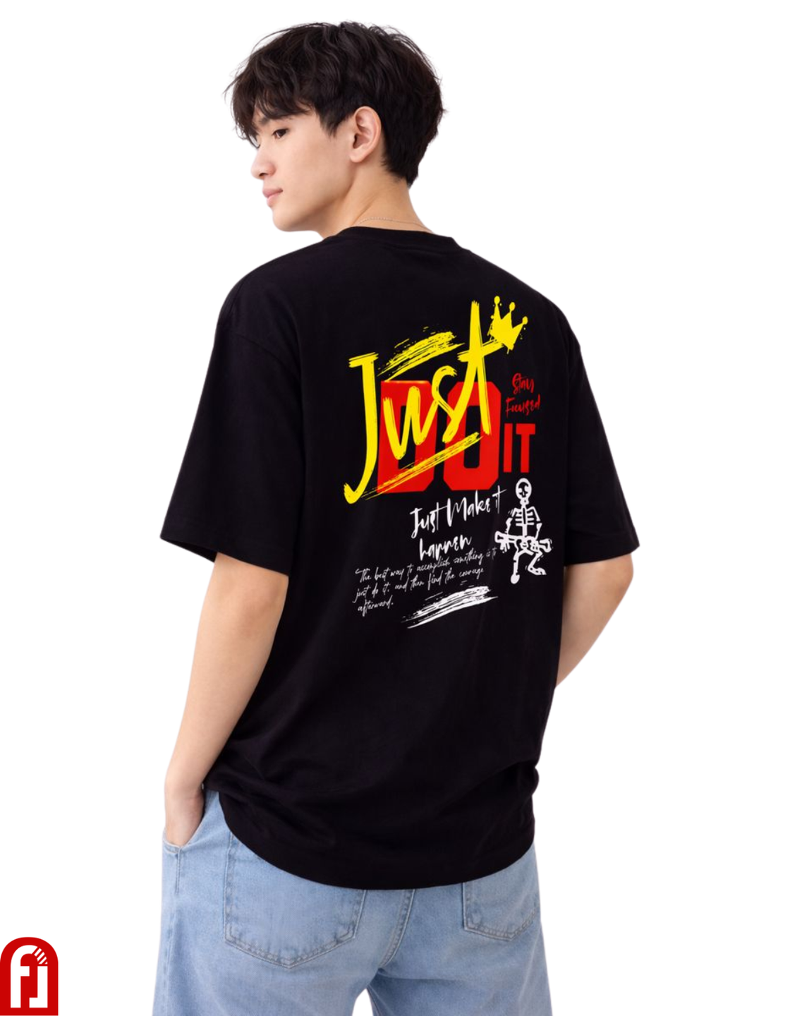 Freshlooms Men Oversized Premium Cotton T-Shirt – JUST DO IT Graphic Back Print | Streetwear Fit