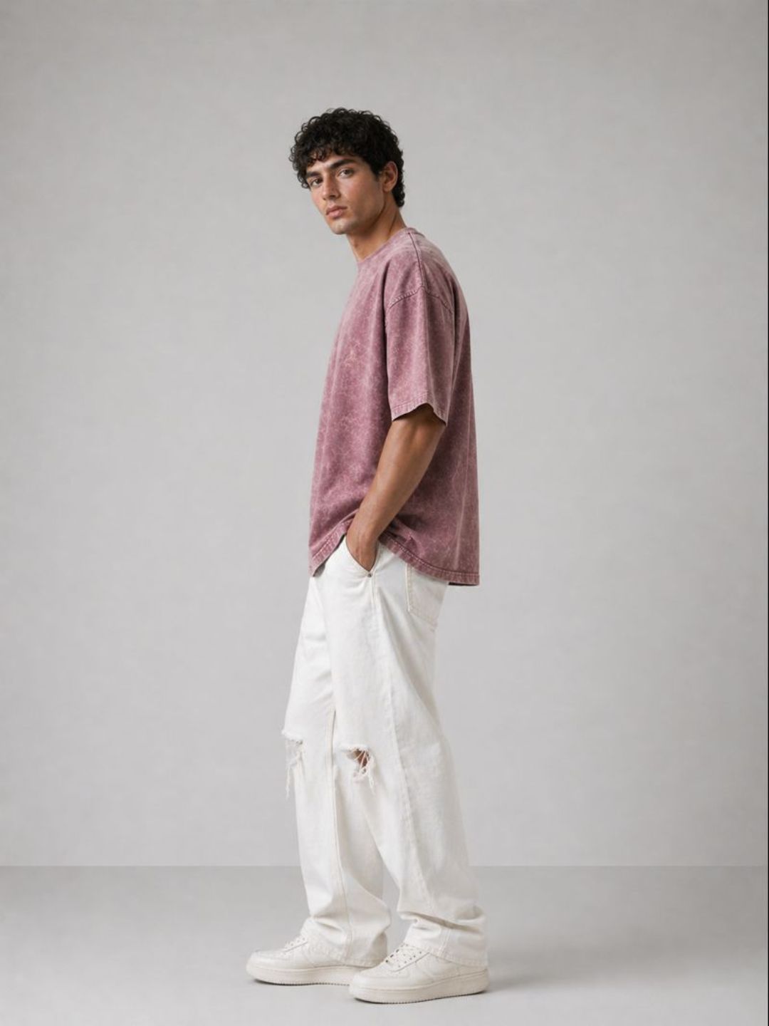 Freshlooms Oversized Stone Wash T-Shirt – Dusty Rose | Heavyweight 240 GSM Cotton | Drop Shoulder Fit