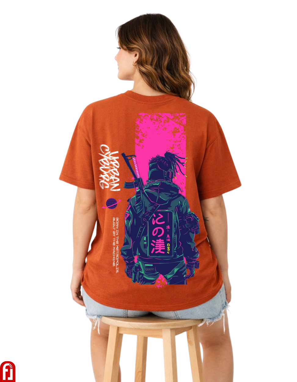 Neo Ronin Oversized Premium T-Shirt – Burnt Orange Cyber Streetwear
