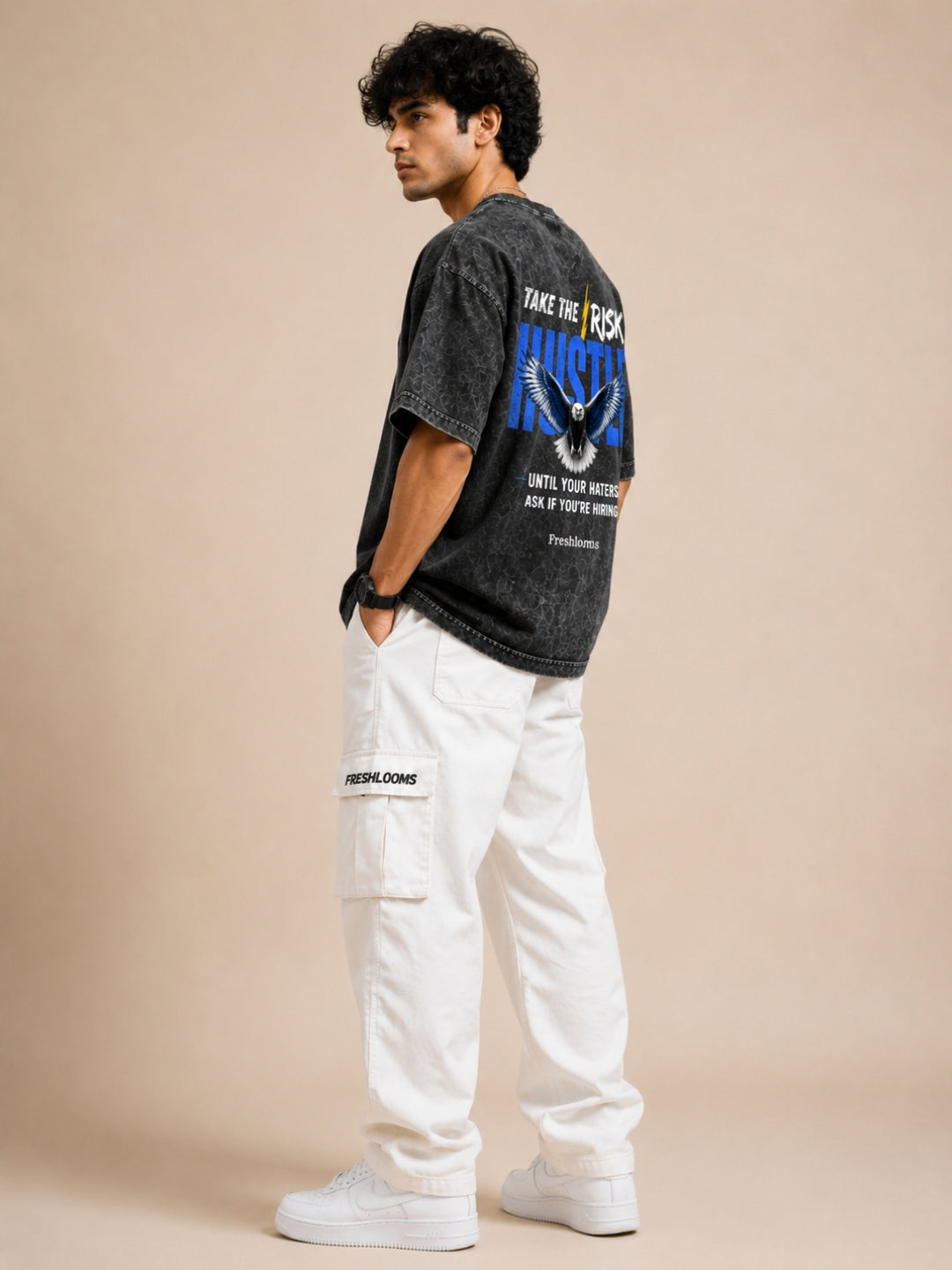Freshlooms Men Oversized Graphic EAGLE Hustle Printed T shirt