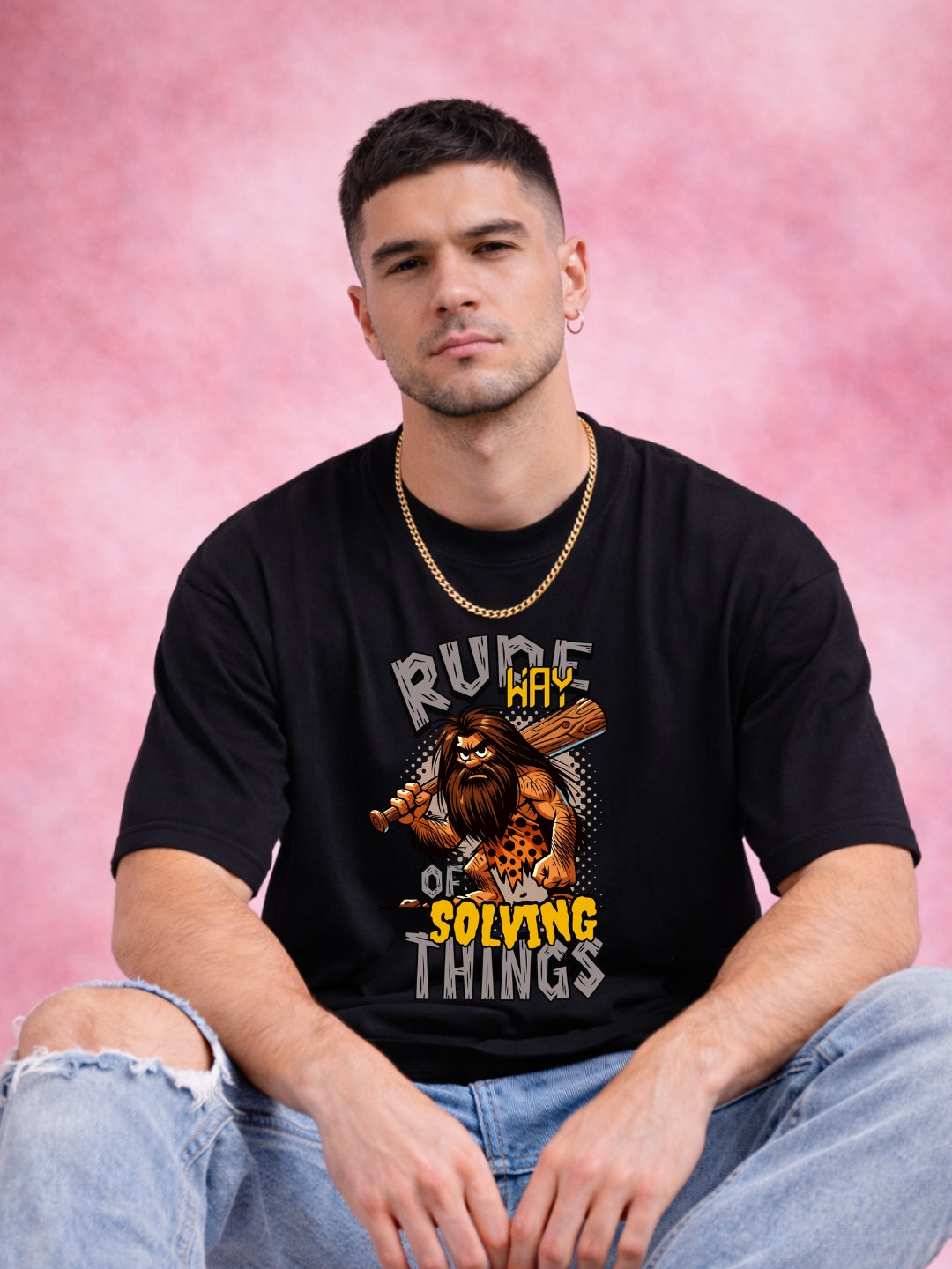 Freshlooms Oversized Graphic T-Shirt – Premium 240 GSM Cotton | Rude Way of Solving Things Edition