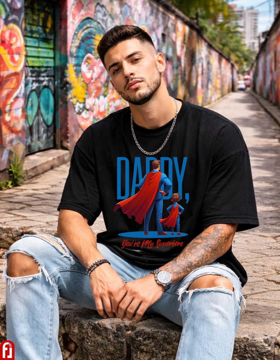 Daddy Superhero Oversized T-Shirt – Premium Black Streetwear Tee