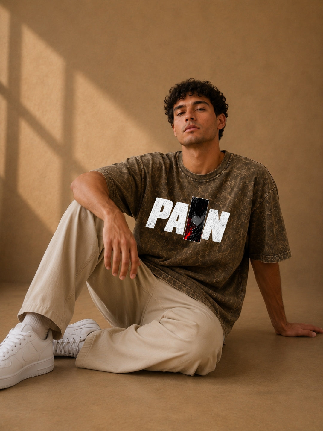 Freshlooms “PAIN” Oversized Acid Wash T-Shirt – Olive