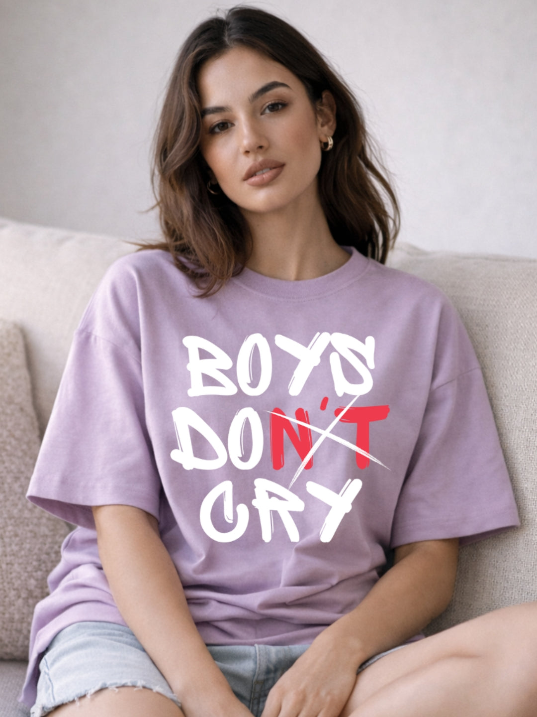 Boys Don’t Cry Oversized T-Shirt – Lavender Gen-Z Luxury Streetwear Tee