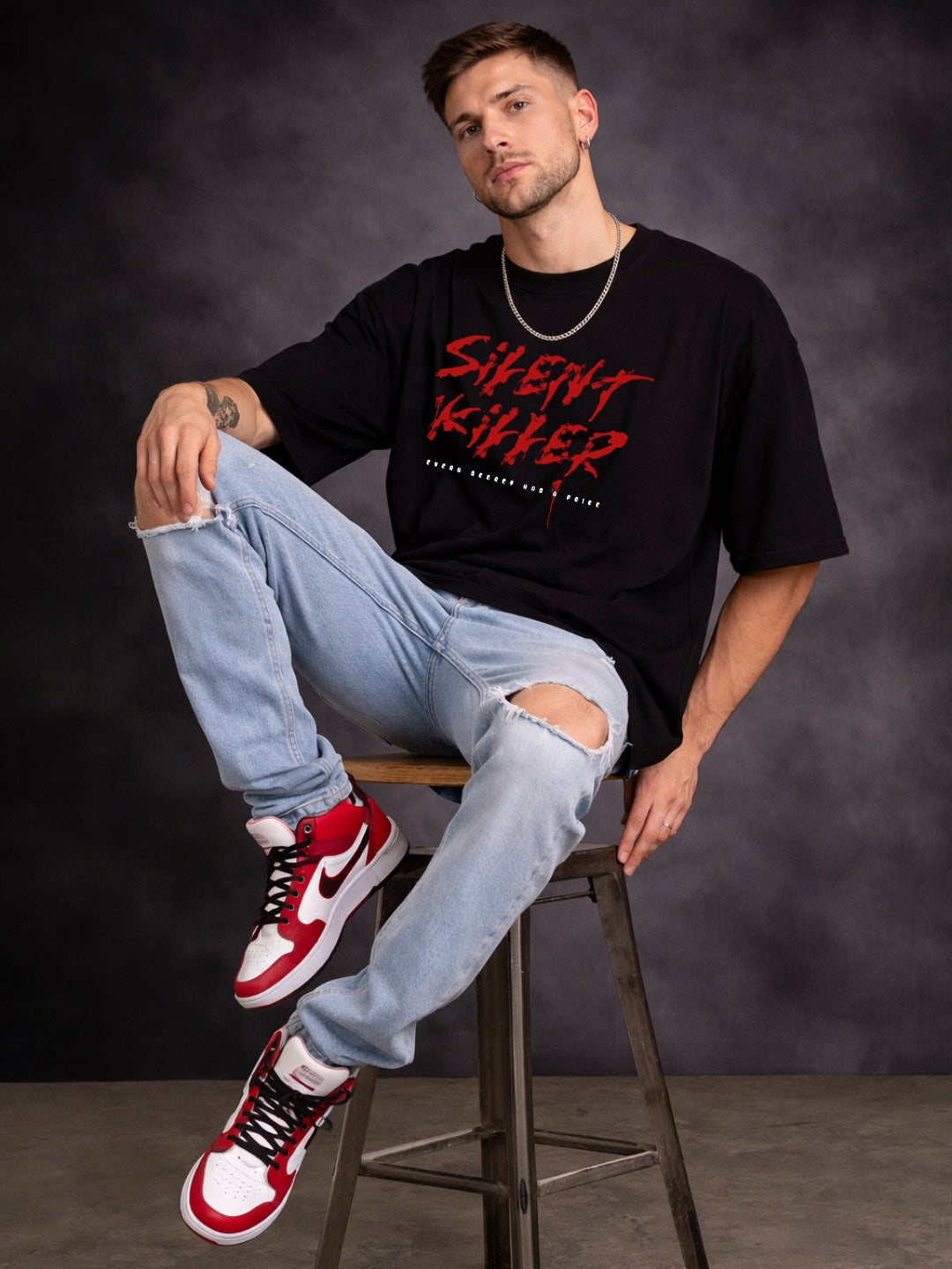 Freshlooms Silent Killer Graphic Oversized T-Shirt | 240 GSM Premium Cotton