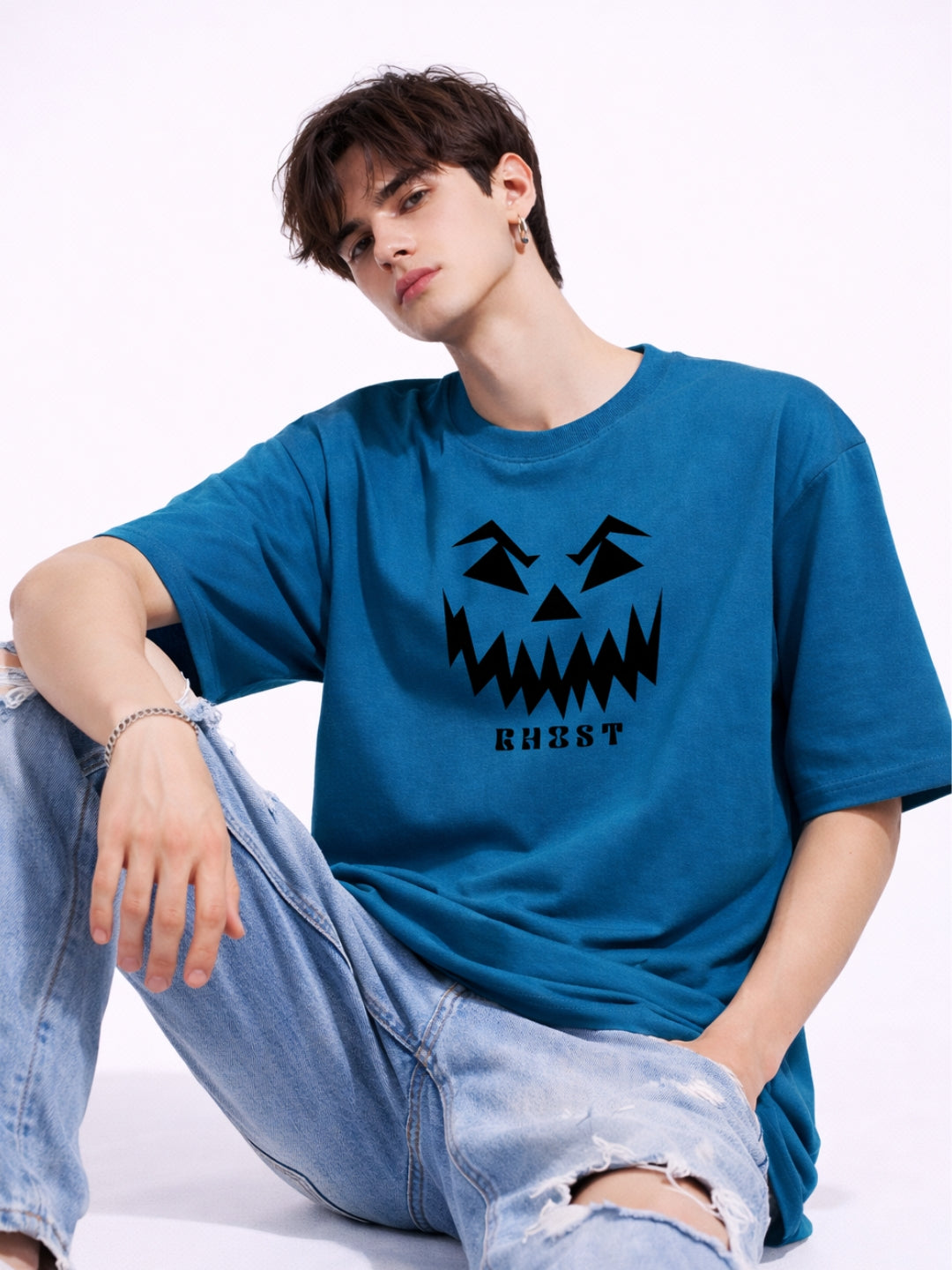GHOST Mode Oversized T-Shirt – Azure Blue Luxury Streetwear Tee