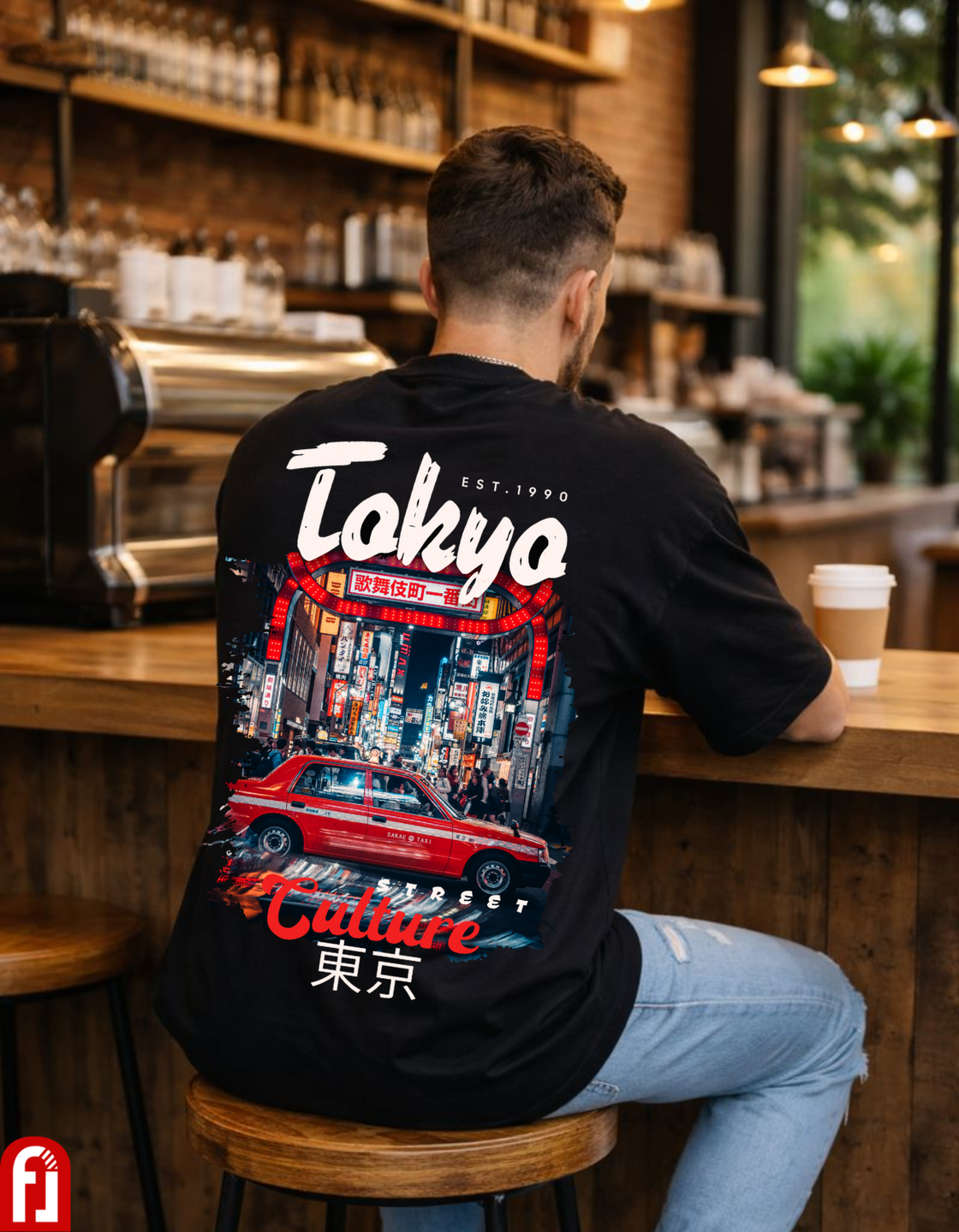 Freshlooms Men Oversized Premium Cotton T-Shirt – Tokyo Street Culture Back Print | Urban Streetwear Tee