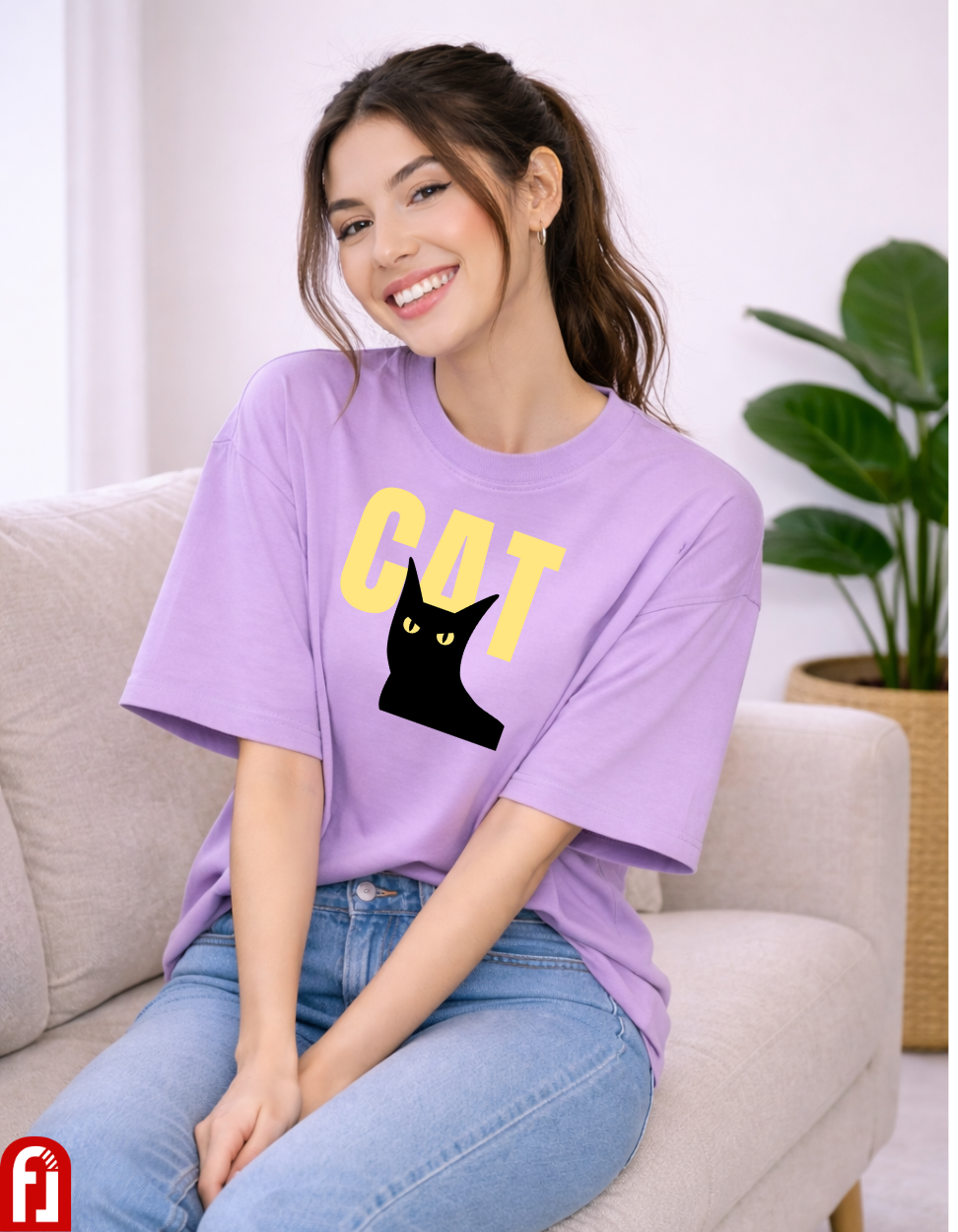 Midnight Cat Oversized T-Shirt – Lavender Luxury Streetwear Tee