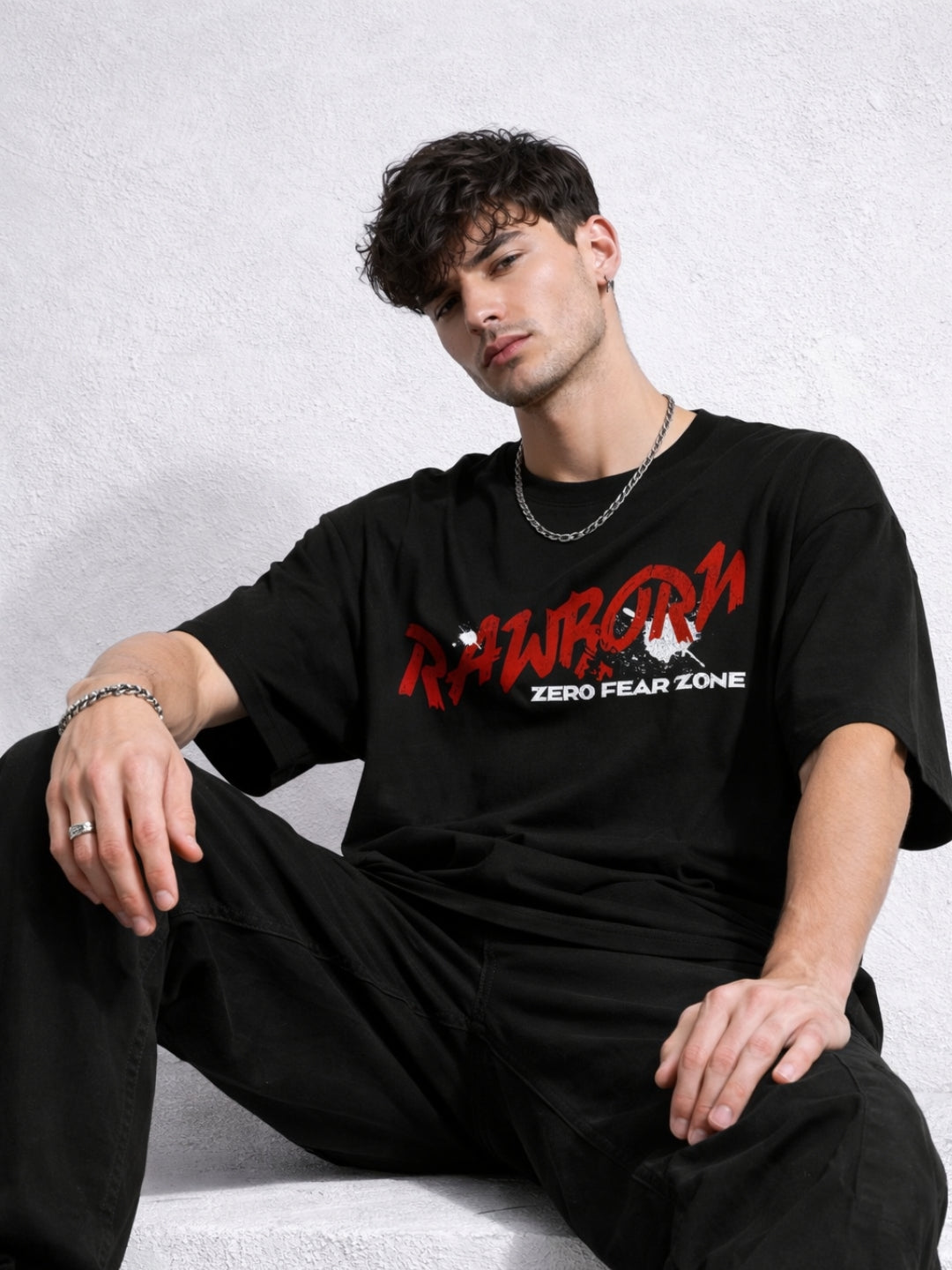 Freshlooms Men RAWBORN Print Oversized Cotton T-Shirt – Zero Fear Zone Streetwear Tee