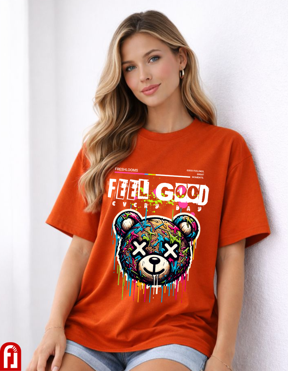 Feel Good Bear Oversized T-Shirt for Women – Orange Streetwear Tee