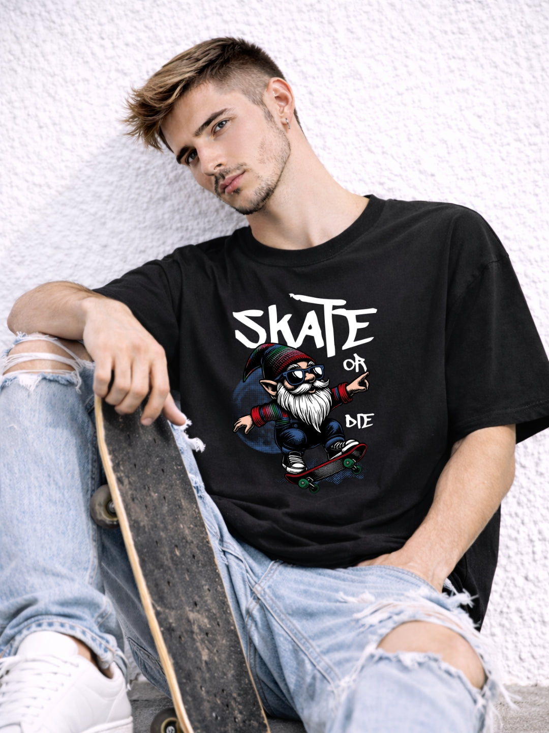 Freshlooms Skate Or Die Oversized T-Shirt for Men | 240 GSM Premium Cotton | Streetwear Graphic Tee