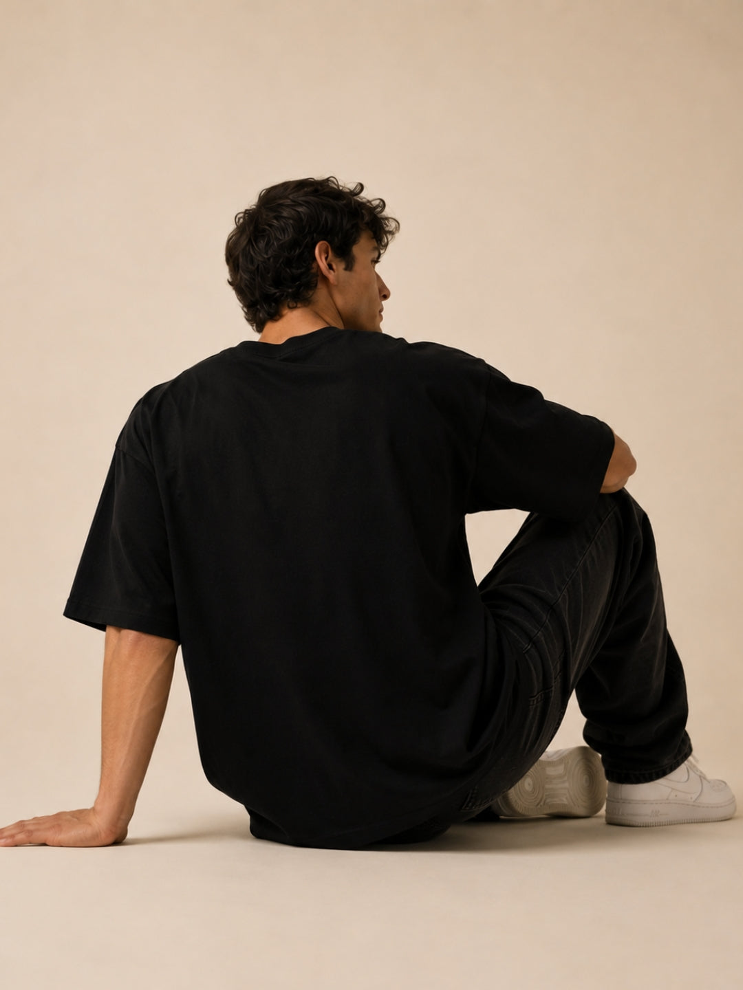 Freshlooms Hustle Oversized BLACK T-Shirt for Men – Premium Black Graphic Streetwear Tee