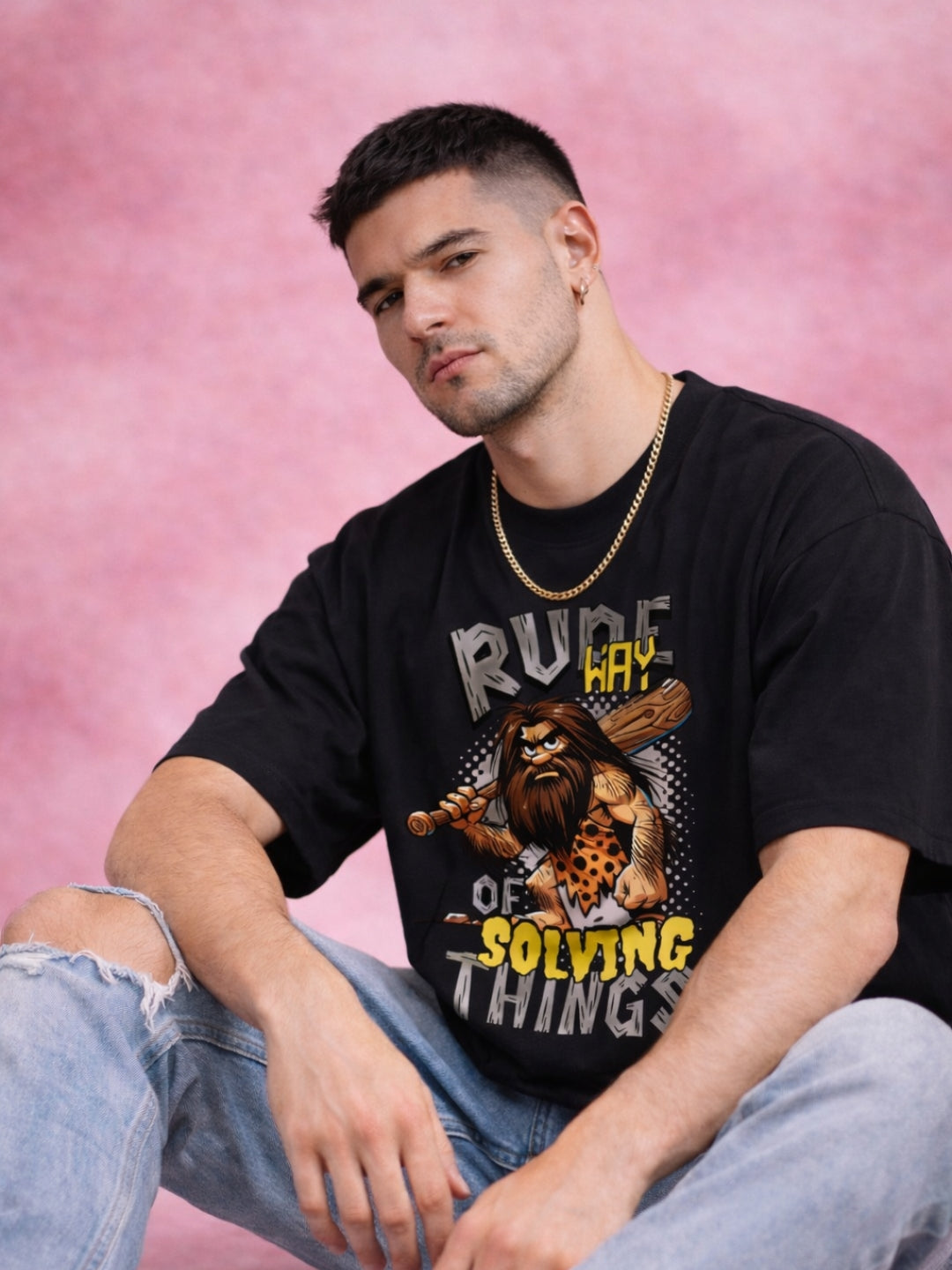 Freshlooms Oversized Graphic T-Shirt – Premium 240 GSM Cotton | Rude Way of Solving Things Edition