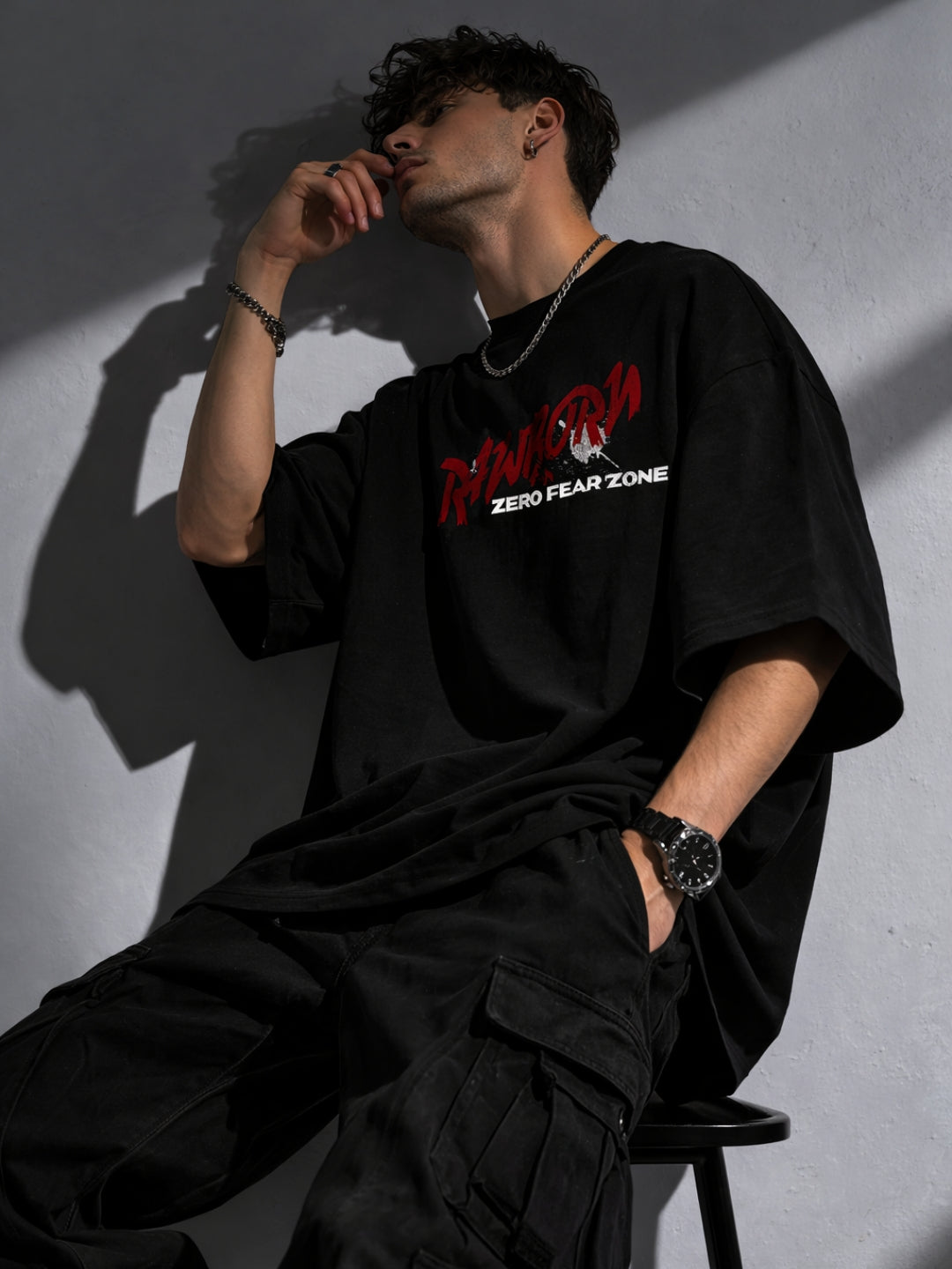 Freshlooms Men RAWBORN Print Oversized Cotton T-Shirt – Zero Fear Zone Streetwear Tee