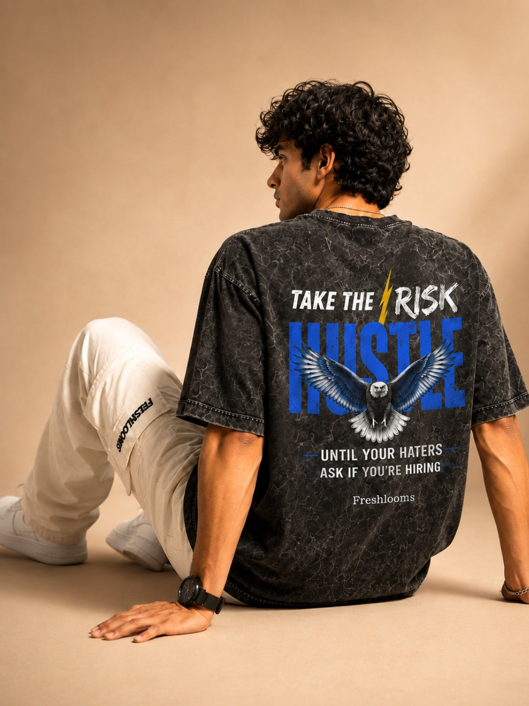Freshlooms Men Oversized Graphic EAGLE Hustle Printed T shirt
