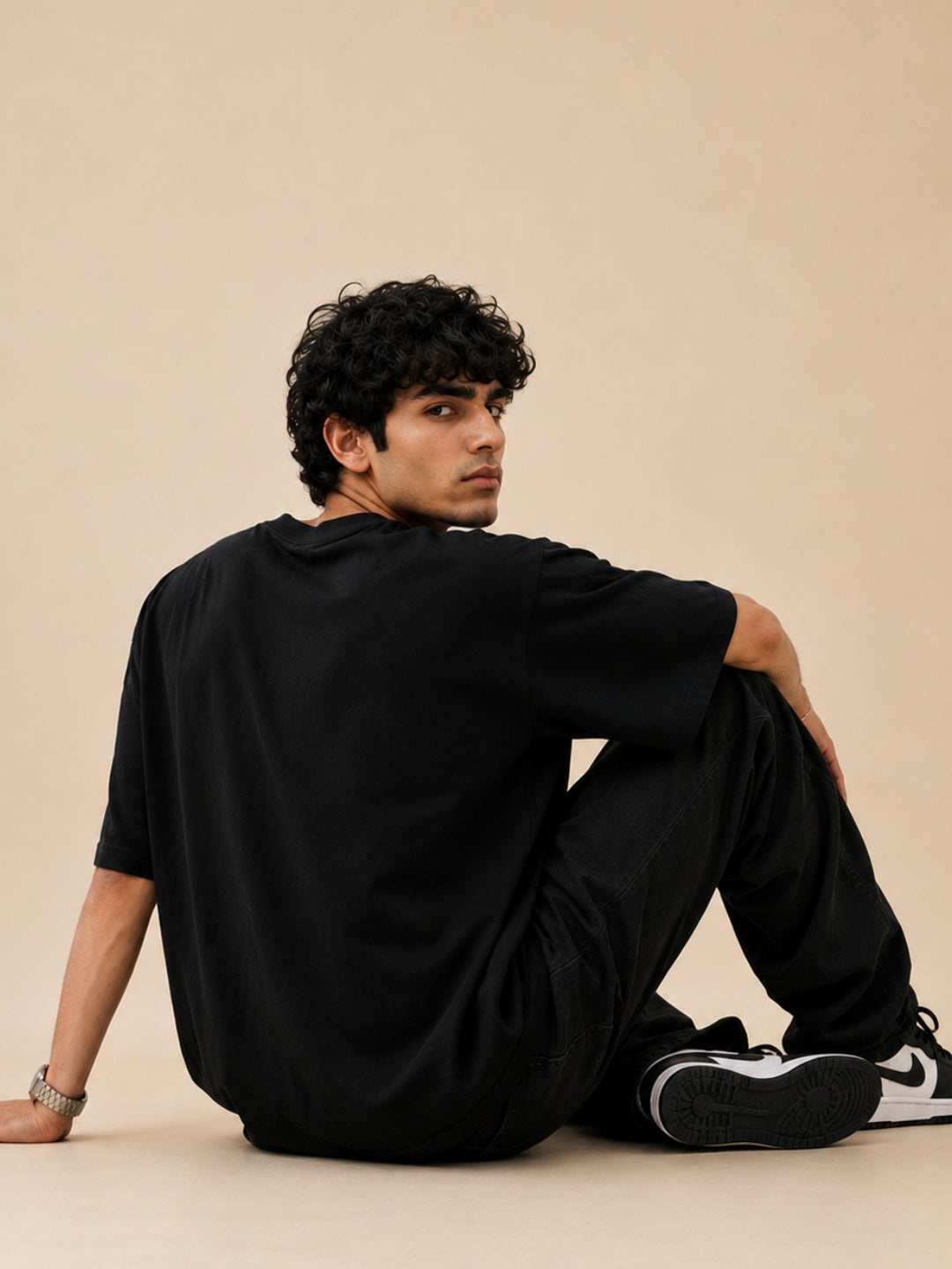 Freshlooms Warrior Graphic Printed Oversized T-Shirt for Men | Premium Cotton Drop Shoulder Loose Fit Streetwear Tee | Black