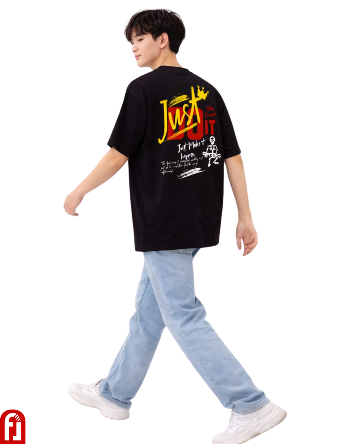 Freshlooms Men Oversized Premium Cotton T-Shirt – JUST DO IT Graphic Back Print | Streetwear Fit